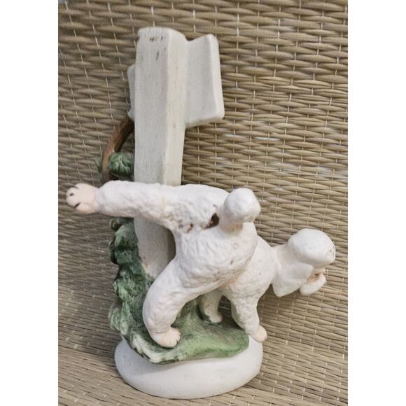 Vintage Enesco Poodle Figurine Urinating On Beware Of Dog Sign HTF - Picture 4 of 6